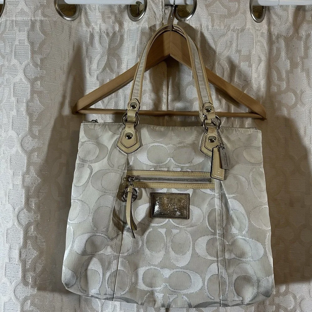 COACH Poppy Signature Metallic Glam Tote Shoulder Bag Purse 16289